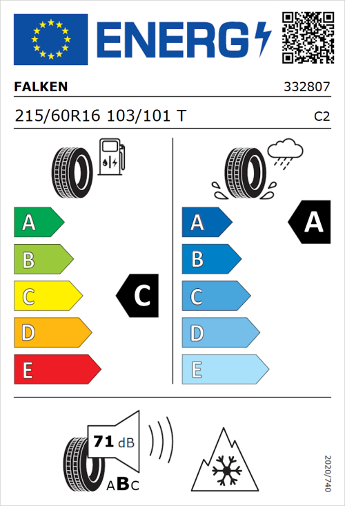 Tyre Label for Falken Euroall Season Van11 215/60R16 103/101T