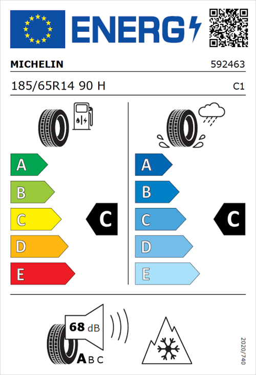 Tyre Label for Michelin CrossClimate + 185/65R14 90H