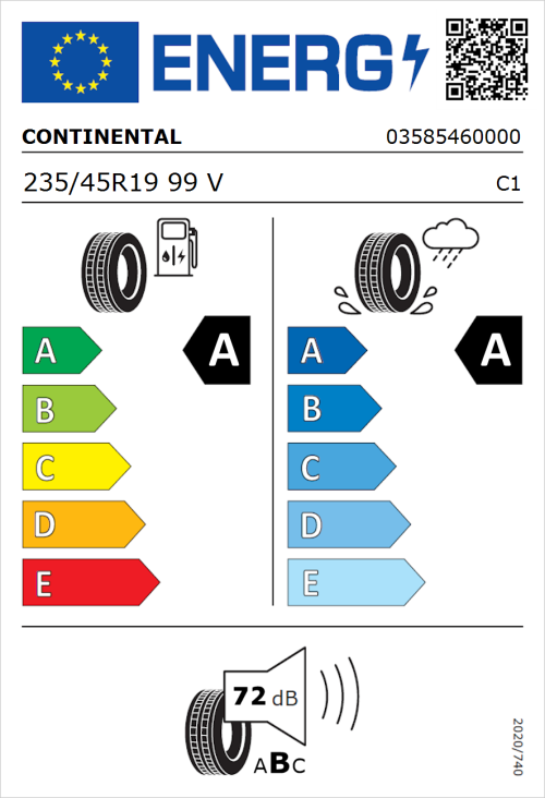 Tyre Label for Continental EcoContact 6 235/45R19 99V