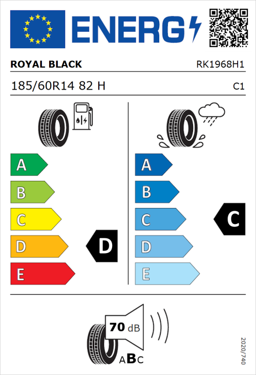 Tyre Label for Royal Black Royal Mile 185/60R14 82H