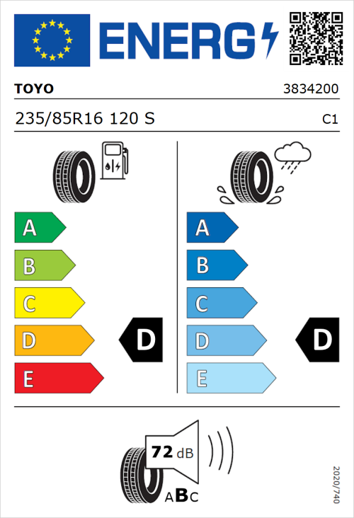 Tyre Label for Toyo Open Country AT 235/85R16 120S