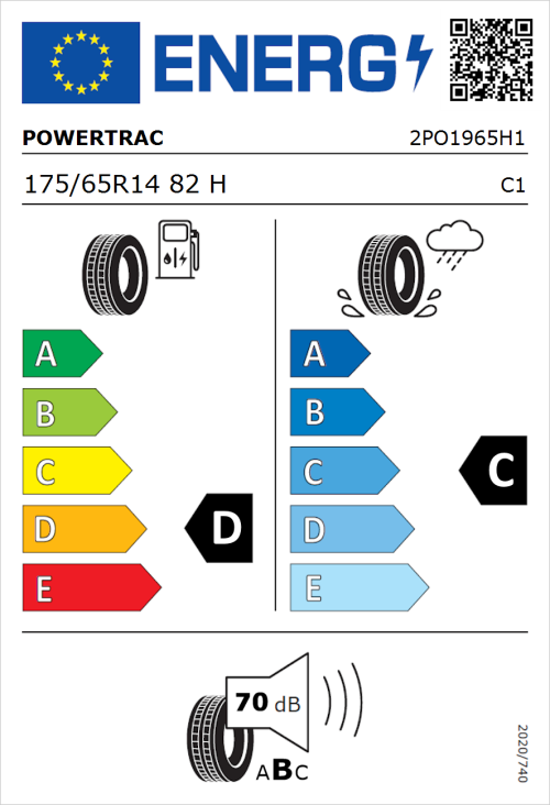 Tyre Label for Powertrac Adamas H/P 175/65R14 82H