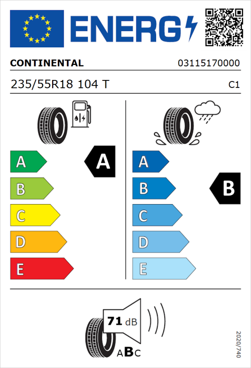 Tyre Label for Continental EcoContact 6 235/55R18 104T