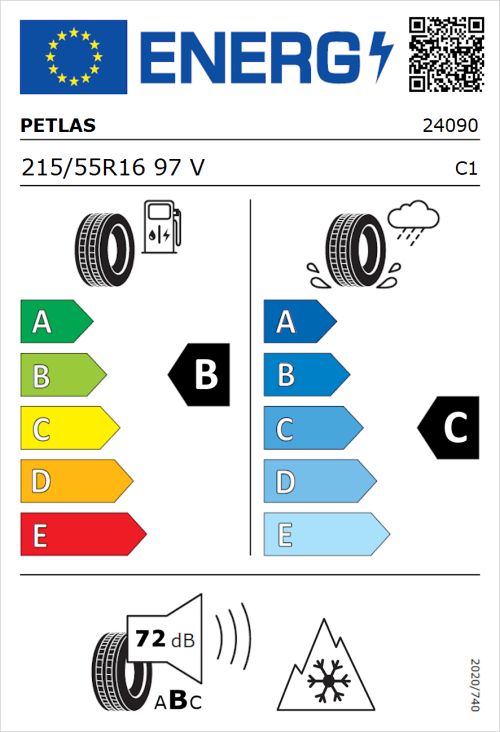 Tyre Label for Petlas Multi Action PT565 215/55R16 97V