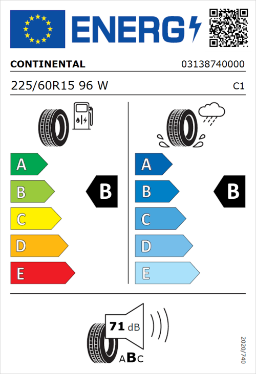 Tyre Label for Continental EcoContact 6 225/60R15 96W
