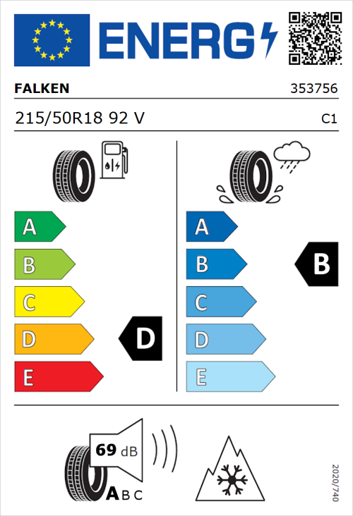 Tyre Label for Falken Eurowinter HS02 215/50R18 92V