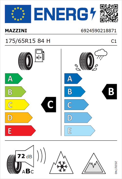 Tyre Label for Mazzini Versat-AS8 175/65R15 84H