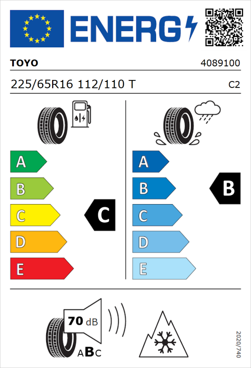 Tyre Label for Toyo NANOENERGY VAN 225/65R16 112/110T