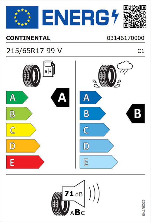 Tyre Label for Continental EcoContact 6 215/65R17 99V
