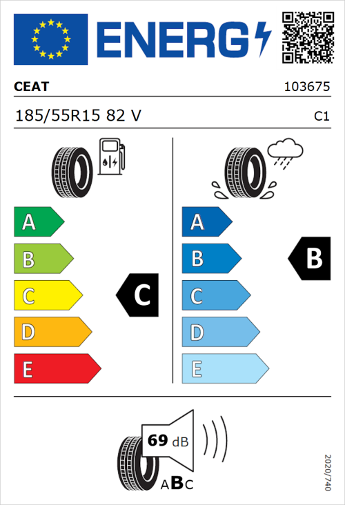 Tyre Label for CEAT Eco Drive 185/55R15 82V