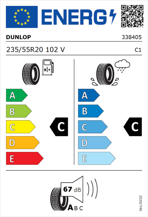 Tyre Label for Dunlop SP Sport Maxx 235/55R20 102V
